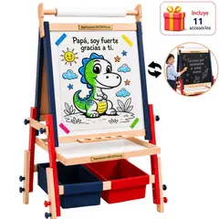 GENERICO - Caballete Niños 4en1 Azul Rojo Plegable Ajustable Doble Cara Tiza Acrílica Magnética Kit Arte Regalo