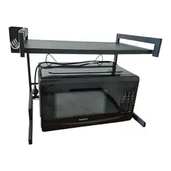WELL BEING - Rack Organizador para Microondas de Acero Inoxidable con Ganchos Laterales 53 x 37 x 41 cm – Negro