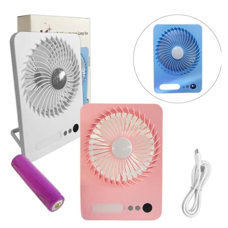 Ventilador con Lampara Portátil Kawaii Silencioso Recargable Blanco