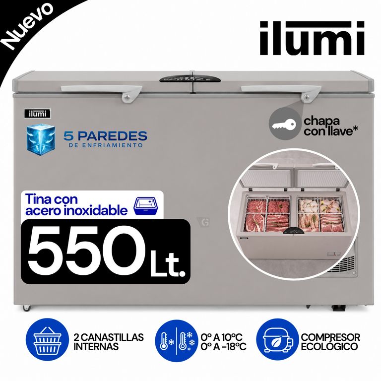 Congelador con tina de Acero Inoxidable de 550 litros Gris - TFI-5502DG