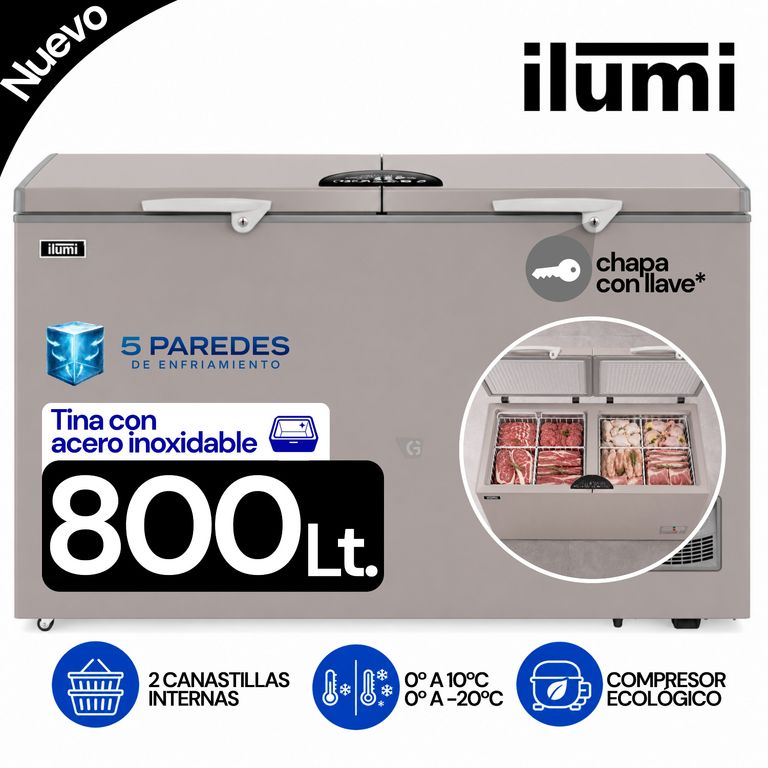 Congelador con tina de Acero Inoxidable de 800 litros Gris - TFI-8002DG