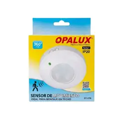 OPALUX - Sensor de Movimiento Infrarrojo 360° con Temporizador y Control LUX para Iluminacion Automatica
