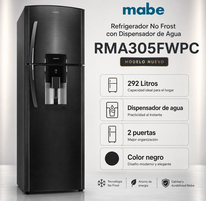 Refrigeradora 292Lt Con Dispensador Negro - RMA305FWPC