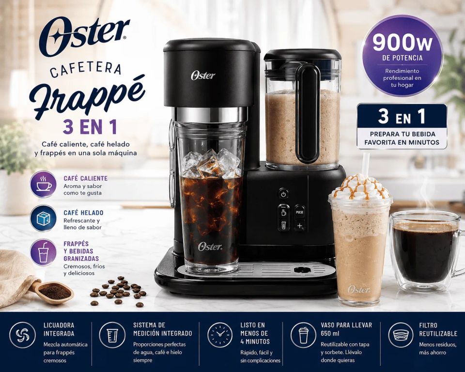 Cafetera Frappé BVSTDC03B 3 en 1 Con Licuadora Integrada 900