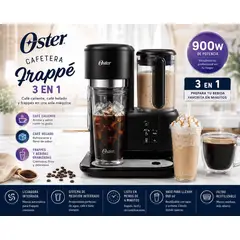 OSTER - Cafetera Frappé BVSTDC03B 3 en 1 Con Licuadora Integrada 900W Vaso 650ml