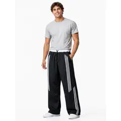 ENKI - Pantalón Sport Tela Nova para Hombre Negro Línea Blanca Jogger Gym Fitness Cómodo Moderno Tendencia