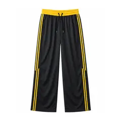 ENKI - Pantalón Deportivo Para Hombre Tela Nova Negro Franjas Amarillas Gym Fitness Running Jogger Sport S