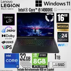 LENOVO - Laptop Legion Pro 5 16IRX10 Intel Core i9-14900HX 32GB RAM 1TB SSD RTX 5060-8GB 16" WQXGA