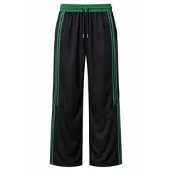 ENKI - Pantalón Deportivo Hombre Tela Nova Negro Rayas Verdes Jogger Ancho Gym Fitness Entrenamiento Sport