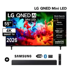 LG - Televisor 55" MiniLED QNED 4K ThinQ AI 55QNED65BSA -2026 + Soundbar Samsung