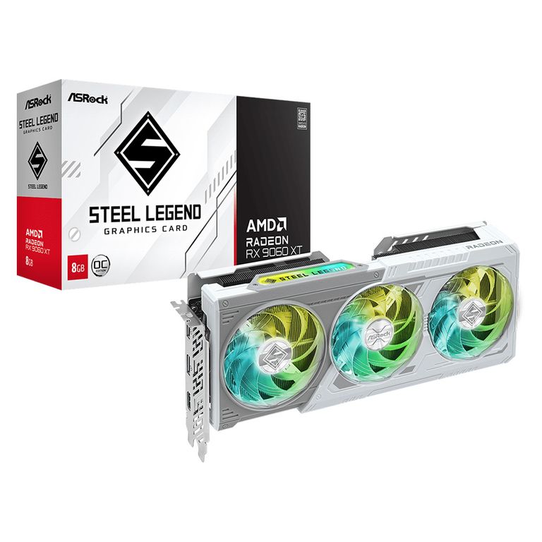 Tarjeta de video AMD Radeon RX 9060 XT Steel Legend 8GB OC, 8 GB GDDR6, PCI-E 5.0