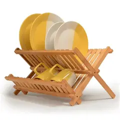 INSPIRA MARKET - Escurridor de Platos de Bambú Plegable 2 Niveles