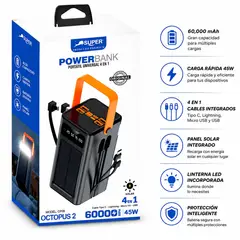 OEM - Cargador Solar Power Bank 60000mAh Carga Rápida 22.5W con Linterna LED