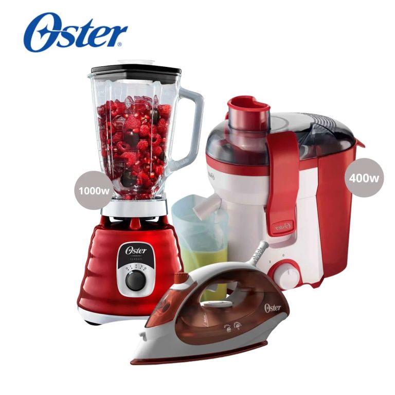 Combo Licuadora 1000W + Extractor de Jugo 400W + Plancha a Vapor