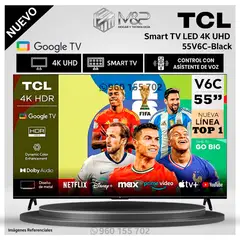 TCL - Televisor 55 LED 4K UHD 55V6C Google TV - Modelo Nuevo