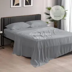 CASATEX - Juego De Sábanas 600 Hilos Algodón Egipcio 2 Plazas - Gris