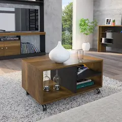 TUHOME - Mesa De Centro Con Ruedas Caramelo Y Wengue 43,4x80,0x50,0 Cm