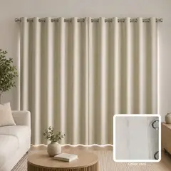 SALA FABULOSA - Cortina Blackout Tapasol 3x2.30 m – 2 Paños con Argollas - Crema