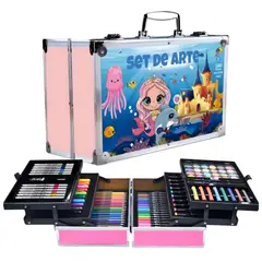 GENERICO - Set de Arte Maleta de Aluminio 132 Piezas touch y dual princesa/delfin
