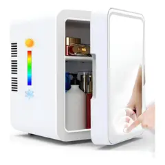 GENERICO - Mini Refrigerador con Espejo y Luz LED Portátil y Ajustable