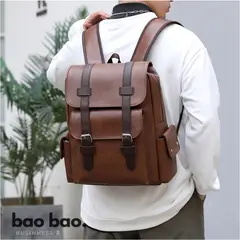 GENERICO - Mochila para Hombre de Cuero PU Negro Marron Mochila Portalaptop