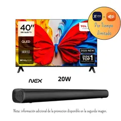 TCL - Televisor 40 Pulgadas FHD QLED Google TV 40S5K + Soundbar NEX 32” PSB32 Potencia (combo)