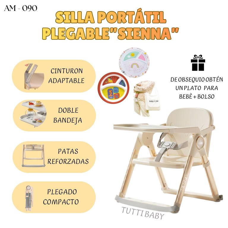 SILLA DE COMER PORTATIL PLEGABLE "SIENNA" - BEIGE