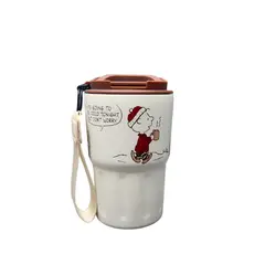 SNOOPY - Mug Vaso Acero Termico Con Correa Blanco 360 ML