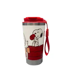 SNOOPY - Mug Vaso Acero Termico Con Correa Rojo 450 ML