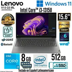 LENOVO - Laptop V15 G5 IRL Intel Core i3-1315U 8GB RAM 512GB SSD 15.6″ Full HD W11 PRO Luna Grey