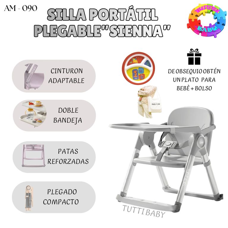 SILLA DE COMER PORTATIL PLEGABLE "SIENNA" - GRIS