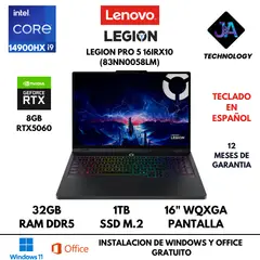 LENOVO - LAPTOP LEGION PRO 5 16IRX10 CORE I9 14900HX 32GB RAM 1TB SSD 8GB RTX5060 16" WQXGA FREEDOS