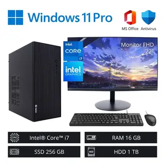 INTEL - Computadora PC ci7 3,90 GHz 16GB RAM 256GB SSD 1TB HDD + Monitor 22" FHD