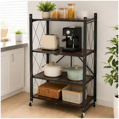 GENERICO - Estante Organizador de Cocina Multiusos de Metal Madera con Ruedas 123x71x34cm