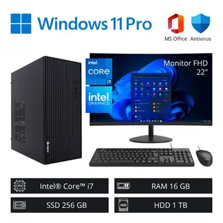 INTEL - Computadora PC Core i7 3,80 GHz 16GB RAM 256GB SSD 1TB HDD + Monitor 22" FHD