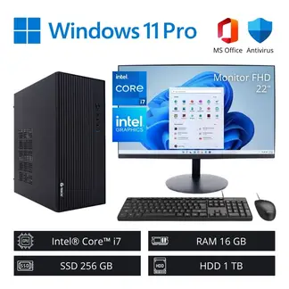 INTEL - Computadora PC Core i7 3,90 GHz 16GB RAM 256GB SSD 1TB HDD + Monitor 22" FHD