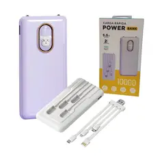 GENERICO - Cargador Portátil Power Bank 10000mAh Carga Rápida Cables Integrados y Linterna LED - Blanco