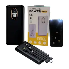 GENERICO - Cargador Portátil Power Bank 10000mAh Carga Rápida Cables Integrados y Linterna LED - Negro