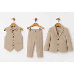 GENERICO - Terno Beige para Niño Pantalón, Saco, Chaleco y Corbata