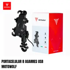 MOTOWOLF - PORTACELULAR 8 AGARRES USB 360° SOPORTE TIMON