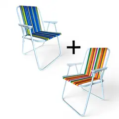 GENERICO - Pack x2 Sillas Playeras Camping Plegables Multicolor