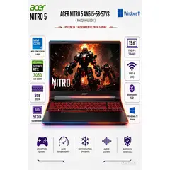 HP - LAPTOP ACER AN515-58-57VS INTEL CORE I5 12450H 8GB RAM 512GB SSD NVIDIA RTX 3050 4GB