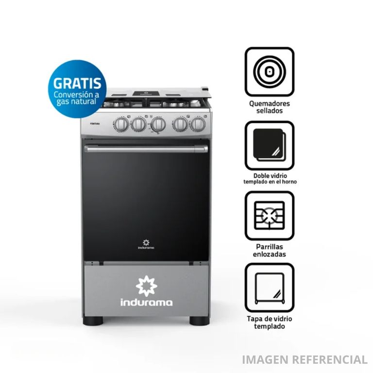 Cocina de Pie a Gas Fontana Gris 4 Hornillas