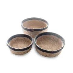 DORELINE - Set de 3 canastas de yute con tapa color gris oscuro
