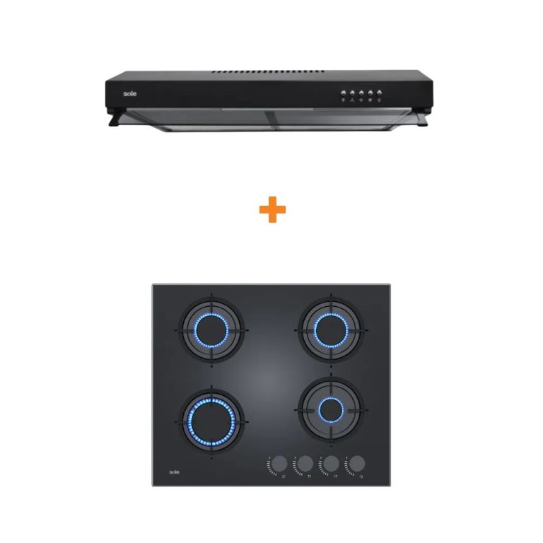 COMBO1883 Encimera Vidrio 4 hornillas 60cm+ Camp Extractora Nyx