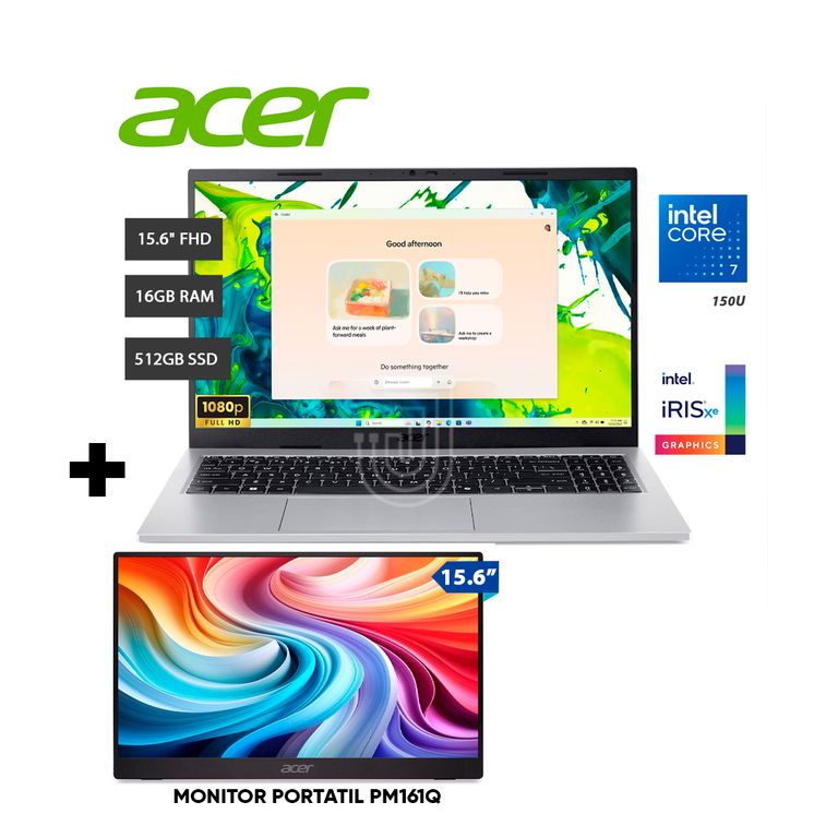 Laptop ASPIRE GO 15, Intel Core 7 150u, Ram 16gb, SSD 512GB, 15.6 FHD, Fredoos