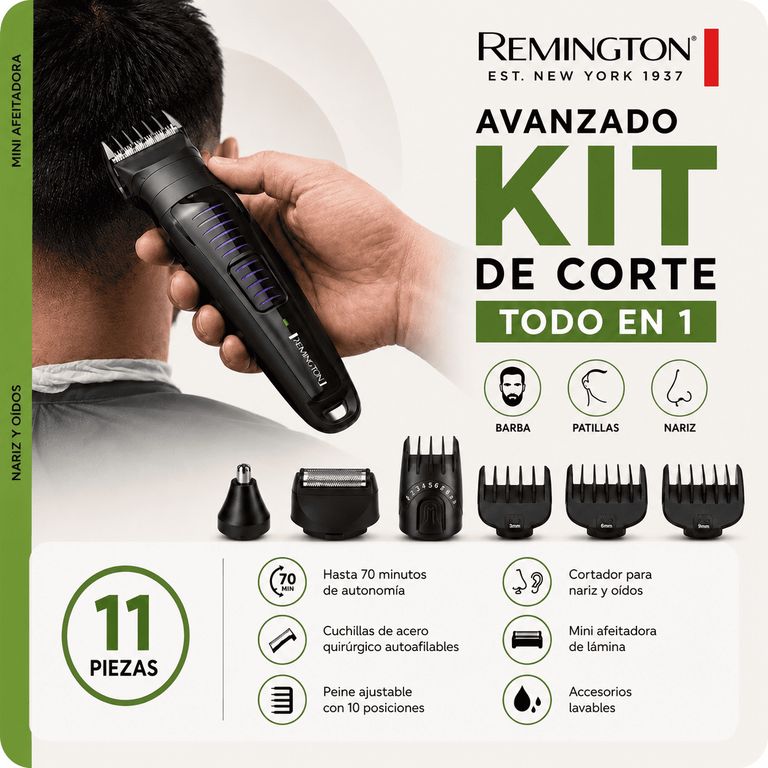 Cortadora De Barba RG029A Kit De Corte Todo En 1 11 Piezas Recargable