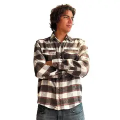 HAWAIIAN ISLAND CREATIONS - Camisa Manga Larga HIC Stack Wave Flannel Marrón