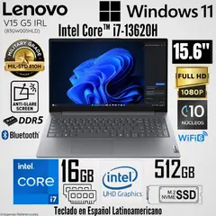 LENOVO - Laptop V15 G5 IRL Intel Core i7-13620H 16GB RAM 512GB SSD 15.6" FHD Luna Grey - 83GW005HLD
