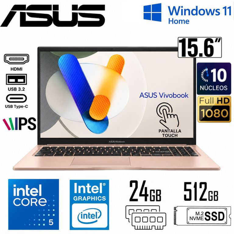 Laptop ASUS Vivobook X1504VA-E84465 15.6″ Intel Core 5-120U 24GB 512GB FreeDOS